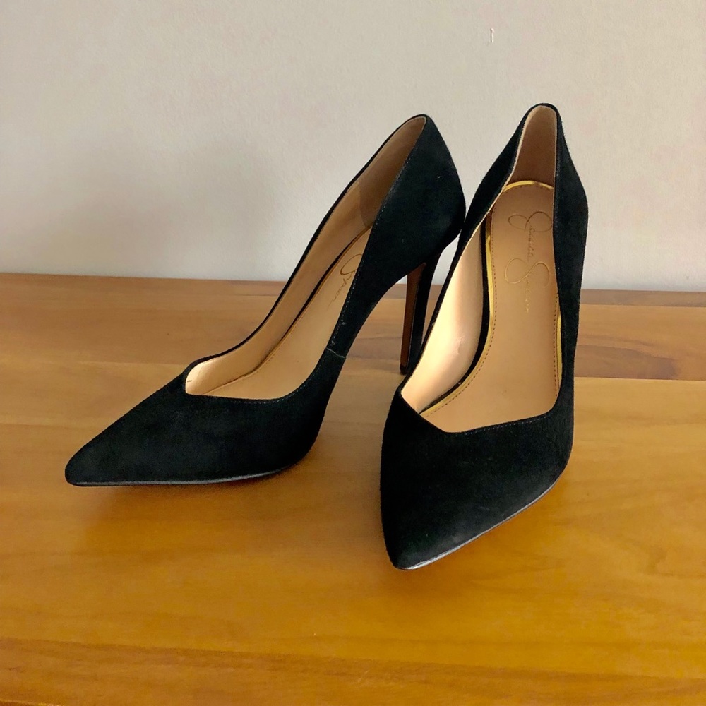 Black suede pumps